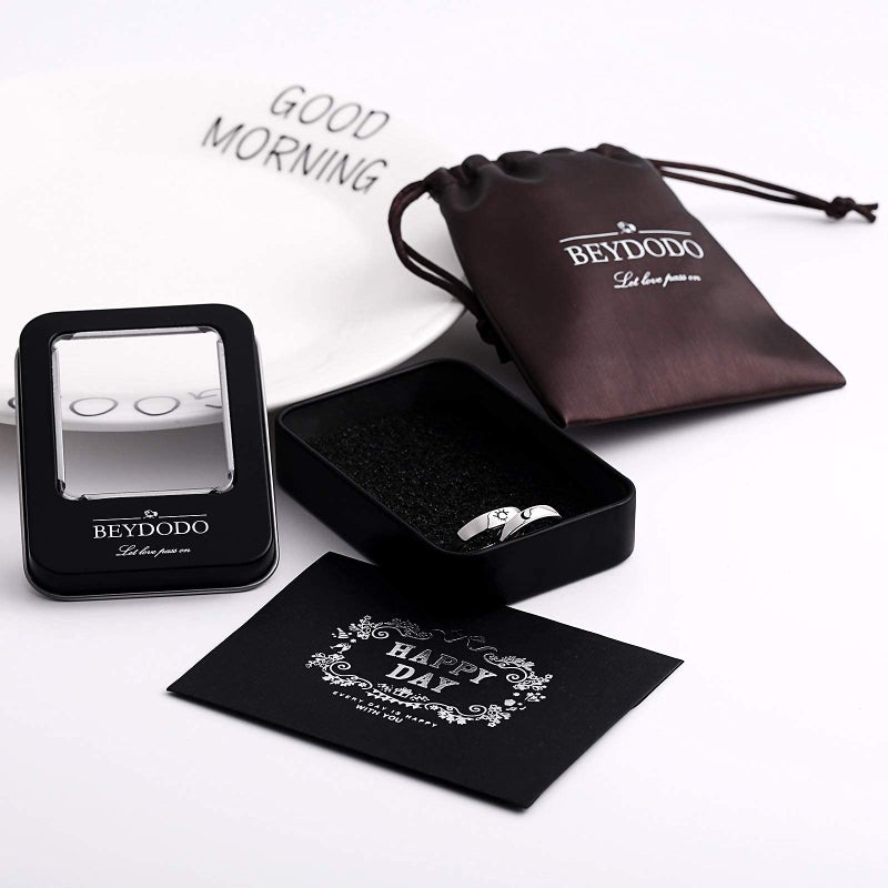 Beydodo 925 Sterling Silver Anniversary Ring Adjustable Matching Rings Sun And Moon I Love You Ring Promise - Image 5